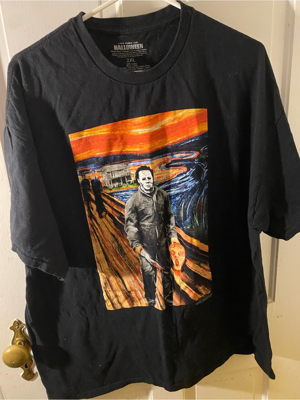 Black Graphic Halloween Horror T-Shirt with Orange Artwork